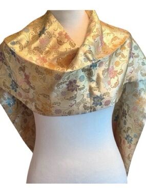 Floral Brocade Scarf Tassel Fringe Silk Style Asian Jacquard Wrap